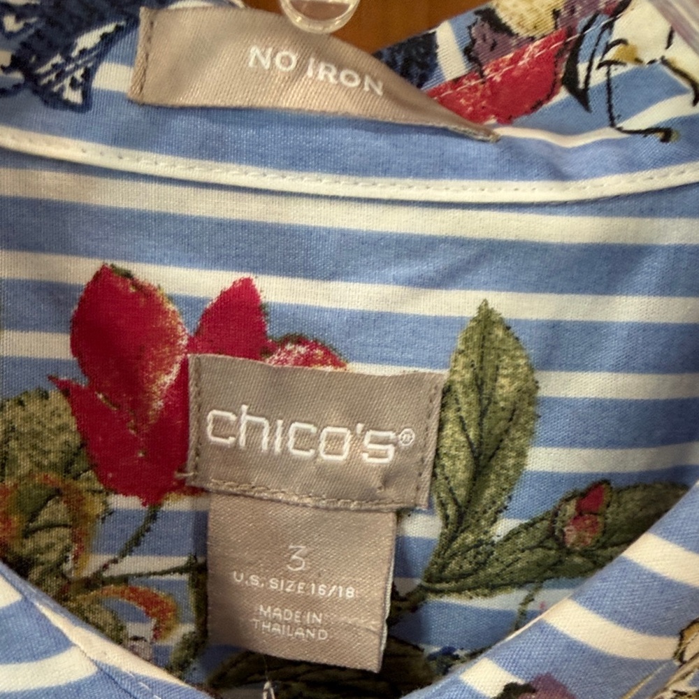 Chico's Blue Striped Floral Shirt - Picture 2 of 3